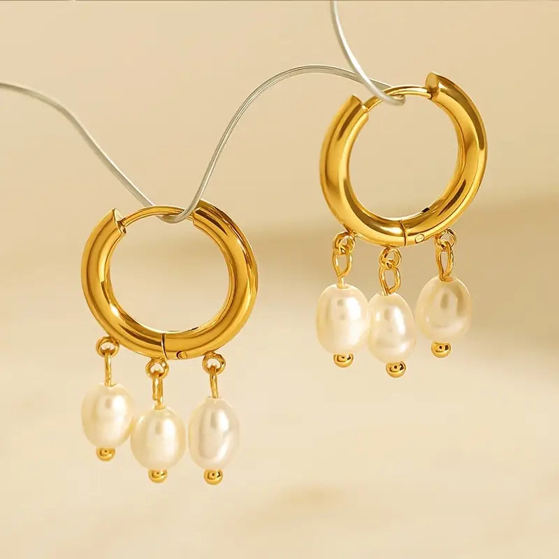 Celeste Pearl Drops – Gold Hoop Earrings with Freshwater Pearls