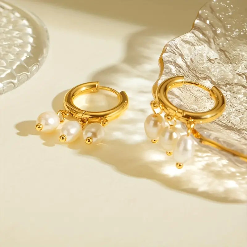 Celeste Pearl Drops – Gold Hoop Earrings with Freshwater Pearls