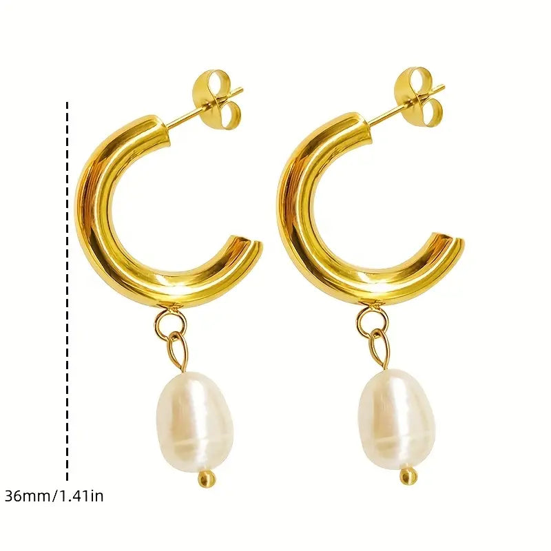 Solara Pearl Drop – Gold Hoop Earrings with Single Freshwater Pearl