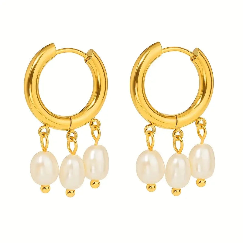 Celeste Pearl Drops – Gold Hoop Earrings with Freshwater Pearls