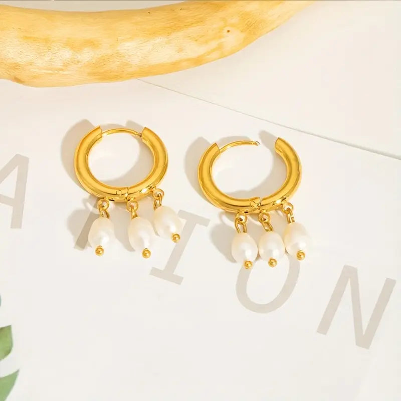 Celeste Pearl Drops – Gold Hoop Earrings with Freshwater Pearls
