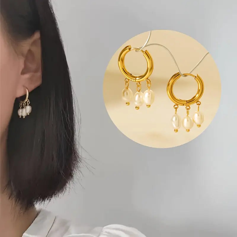 Celeste Pearl Drops – Gold Hoop Earrings with Freshwater Pearls