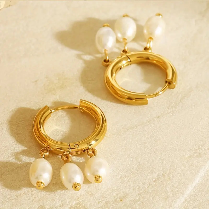Celeste Pearl Drops – Gold Hoop Earrings with Freshwater Pearls