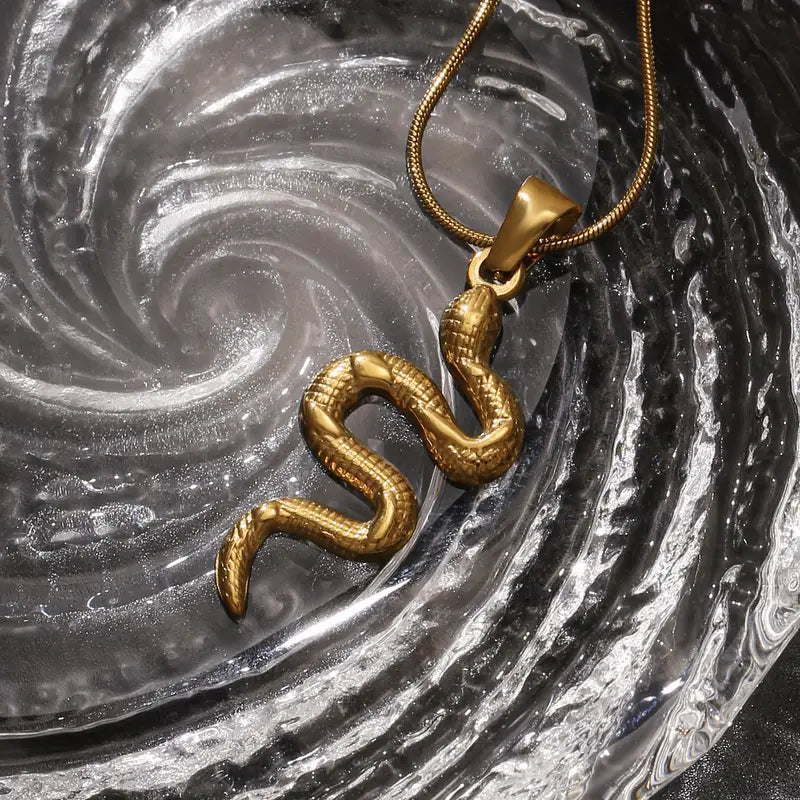 Serpentine Grace – Gold Snake Pendant Necklace