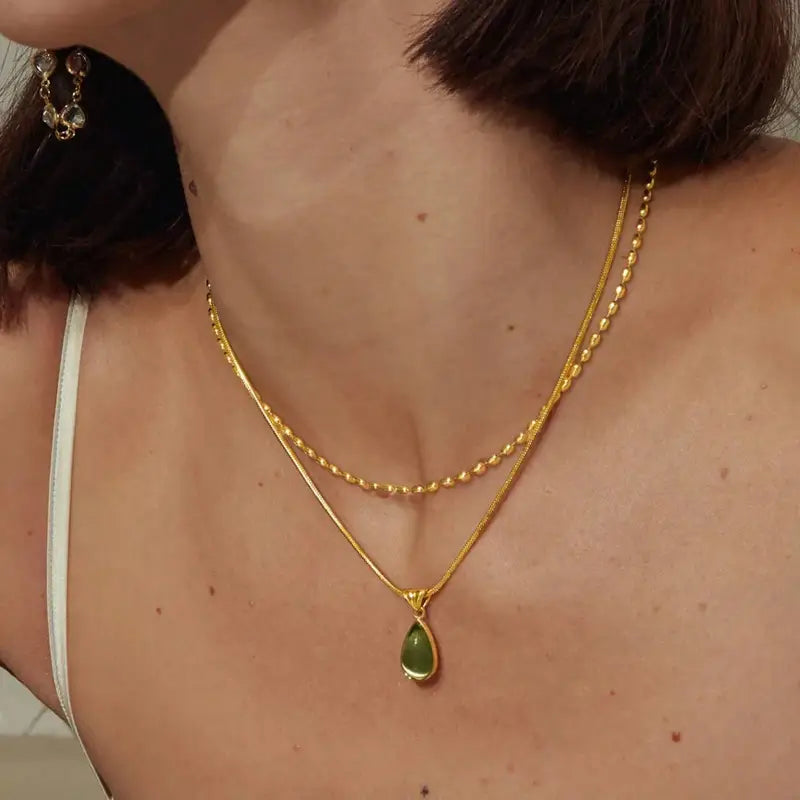 Aurora Drop – Gold Necklace with Green Teardrop Pendant