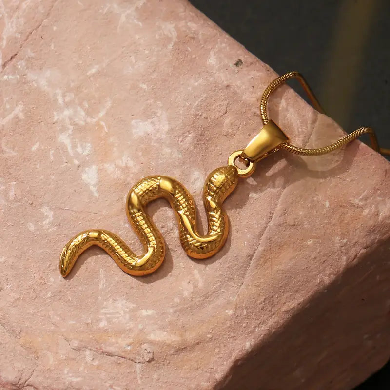 Serpentine Grace – Gold Snake Pendant Necklace