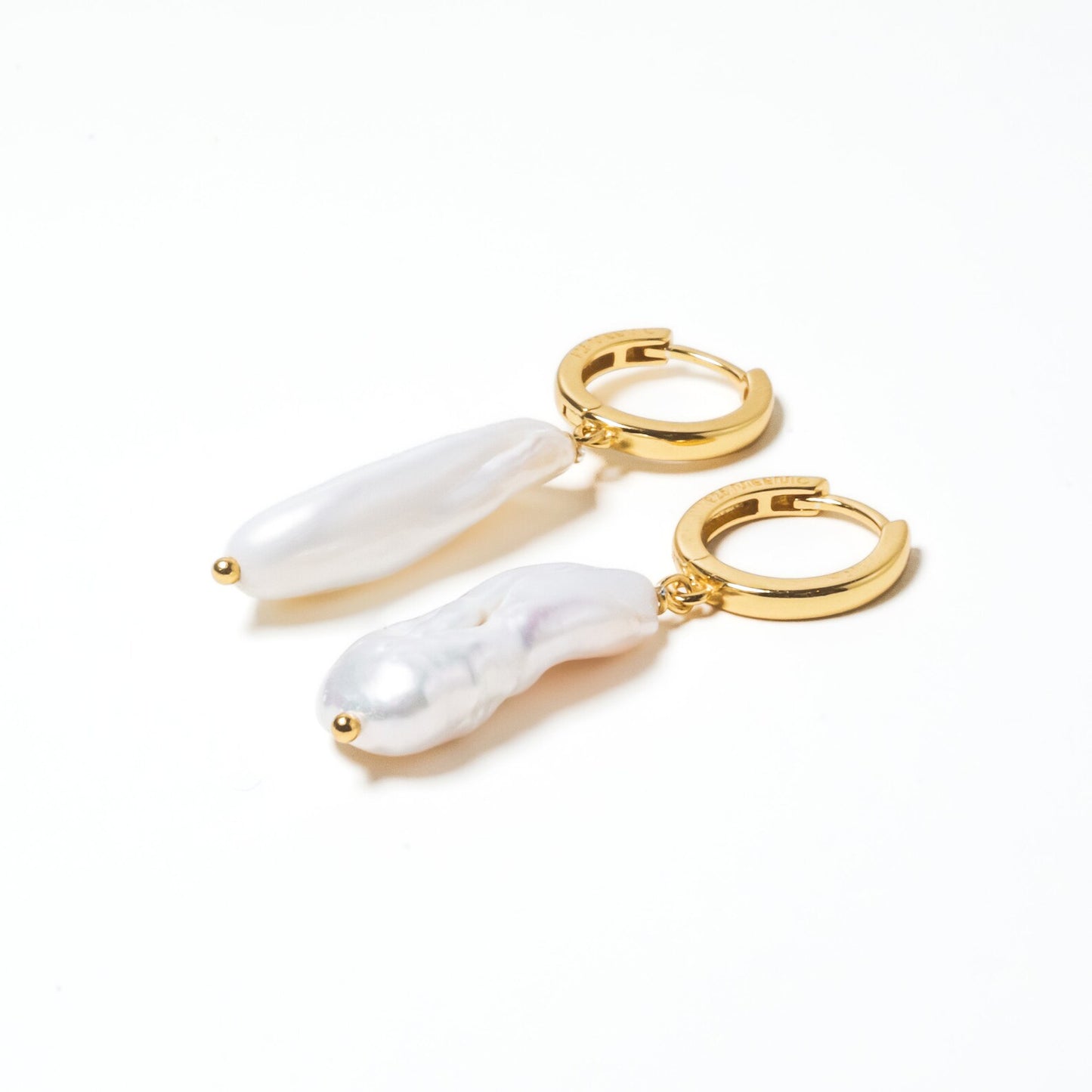 Celeste Baroque Drop – Gold Hoop Earrings with Elongated Freshwater Pearl