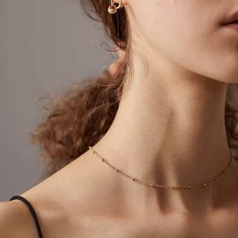 Luna D’Oro – Delicate Gold Bead Chain Necklace