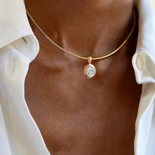 Aurelia – Gold Oval Crystal Pendant Necklace
