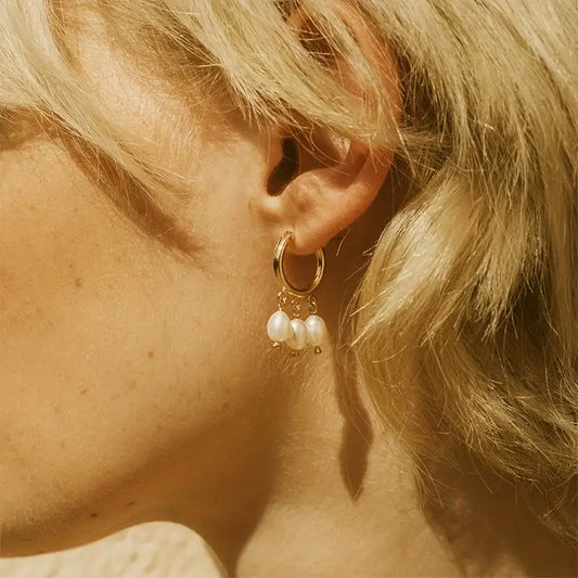 Celeste Pearl Drops – Gold Hoop Earrings with Freshwater Pearls