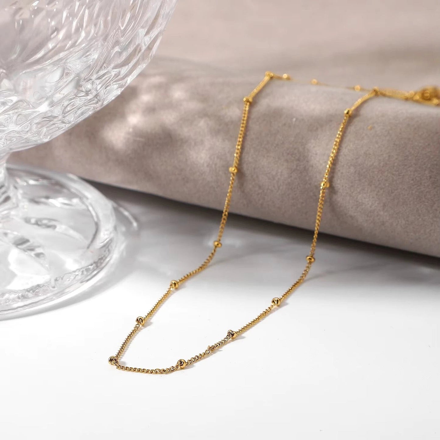 Luna D’Oro – Delicate Gold Bead Chain Necklace